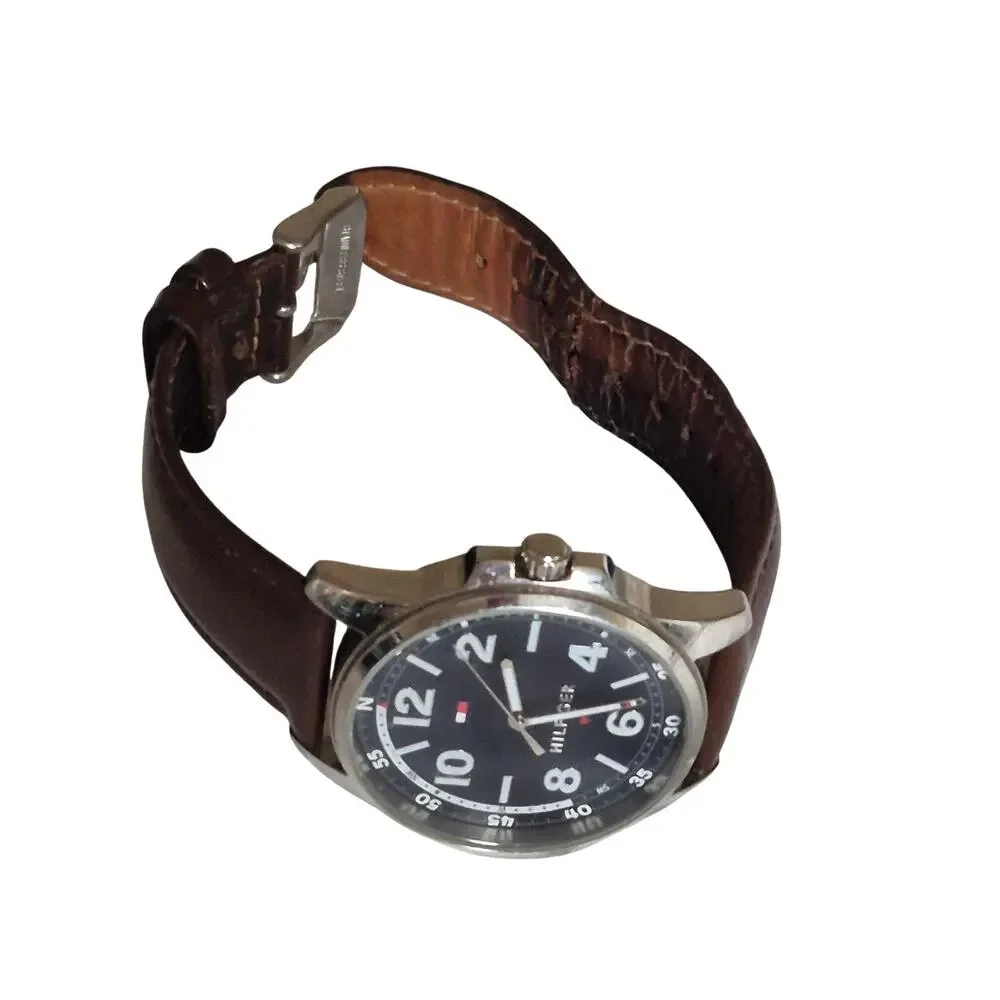 Tommy Hilfiger Men's Watch Large Dial Stainless Steel‎ Case Brown Leather Strap